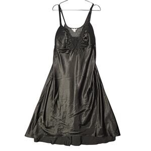Flora Nikrooz Black Satin Slip Dress Womens 1X Lace Mesh Nightgown Lingerie